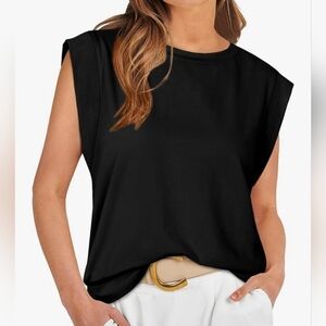 Black Cap Sleeve Top XXL Black Strong Shoulder Stretch Pullover Tee Shirt NEW